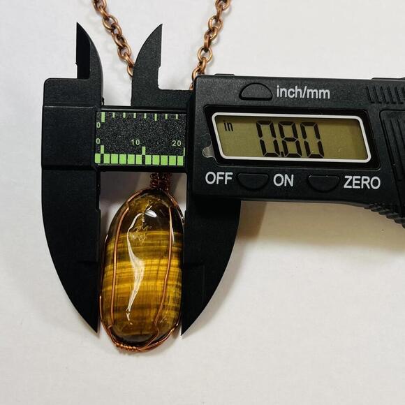 Handcrafted Tiger's Eye Pendant Necklace with Copper Wire Wrap Gemstone - Picture 3 of 3